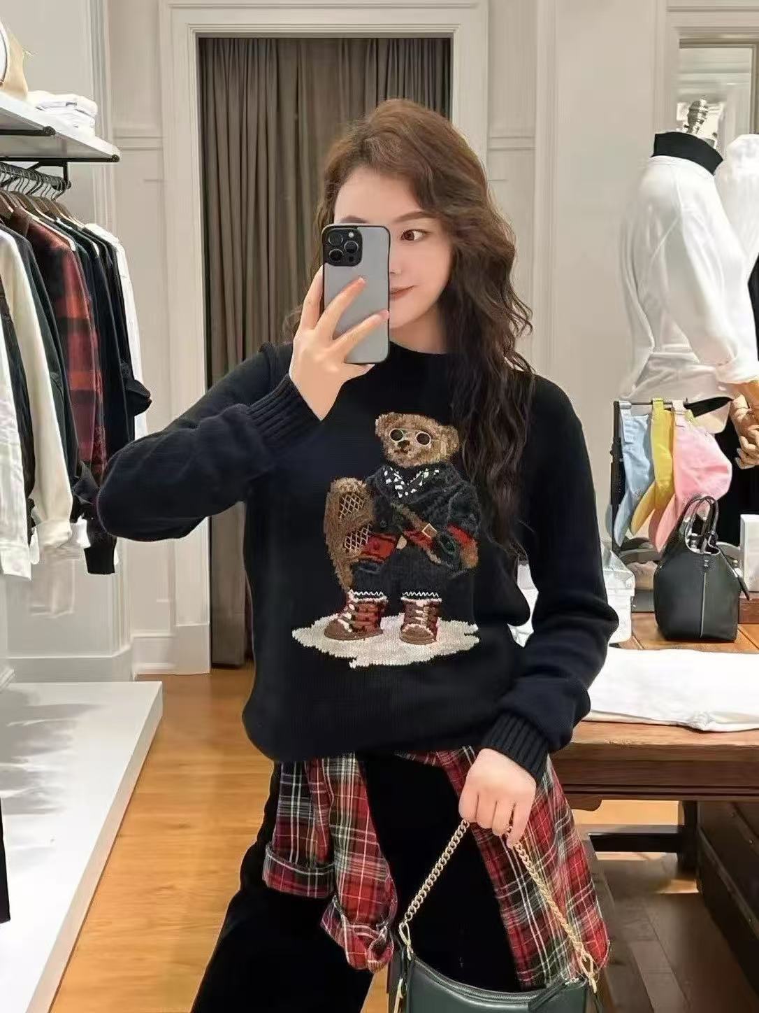 Embroidery Hoop Stand - Winter Unisex Knitted Sweater, Teddy Bear