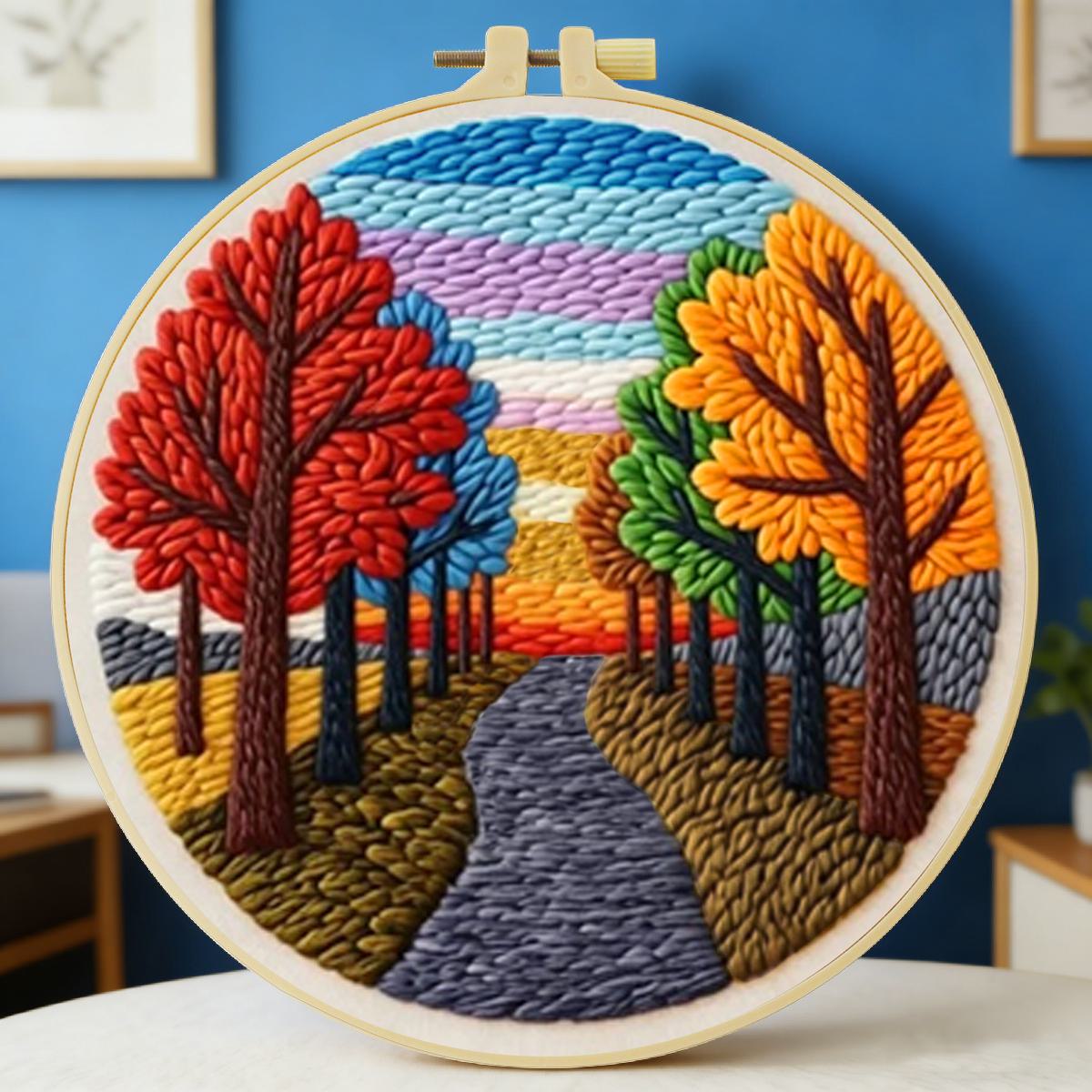 Printed Embroidery Kit - 20X20CM/7.87inch Scenery Punch Needle Embroidery Set