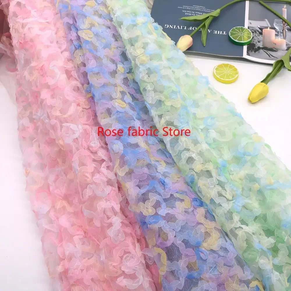 Embroidery Roses - Gradient chiffon rose crochet lace fabric