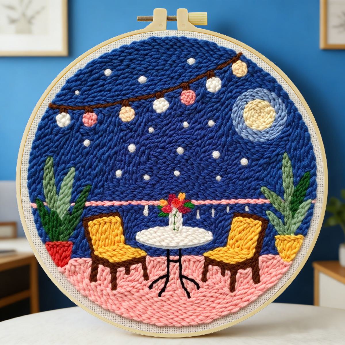 Printed Embroidery Kit - 20X20CM/7.87inch Table Punch Needle Embroidery Set