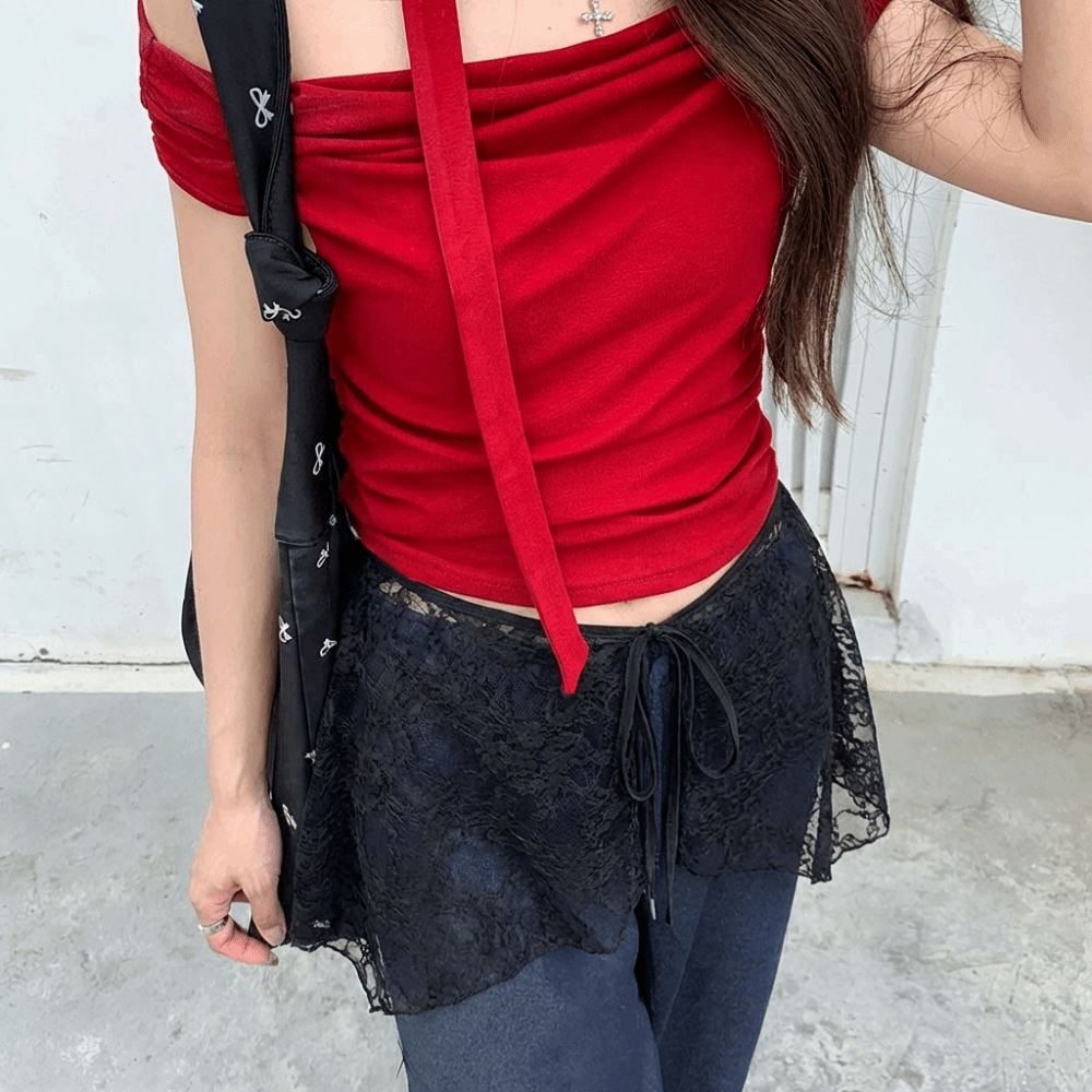 Embroidery Apron - French Lacing Lace Mini Skirt Irregular