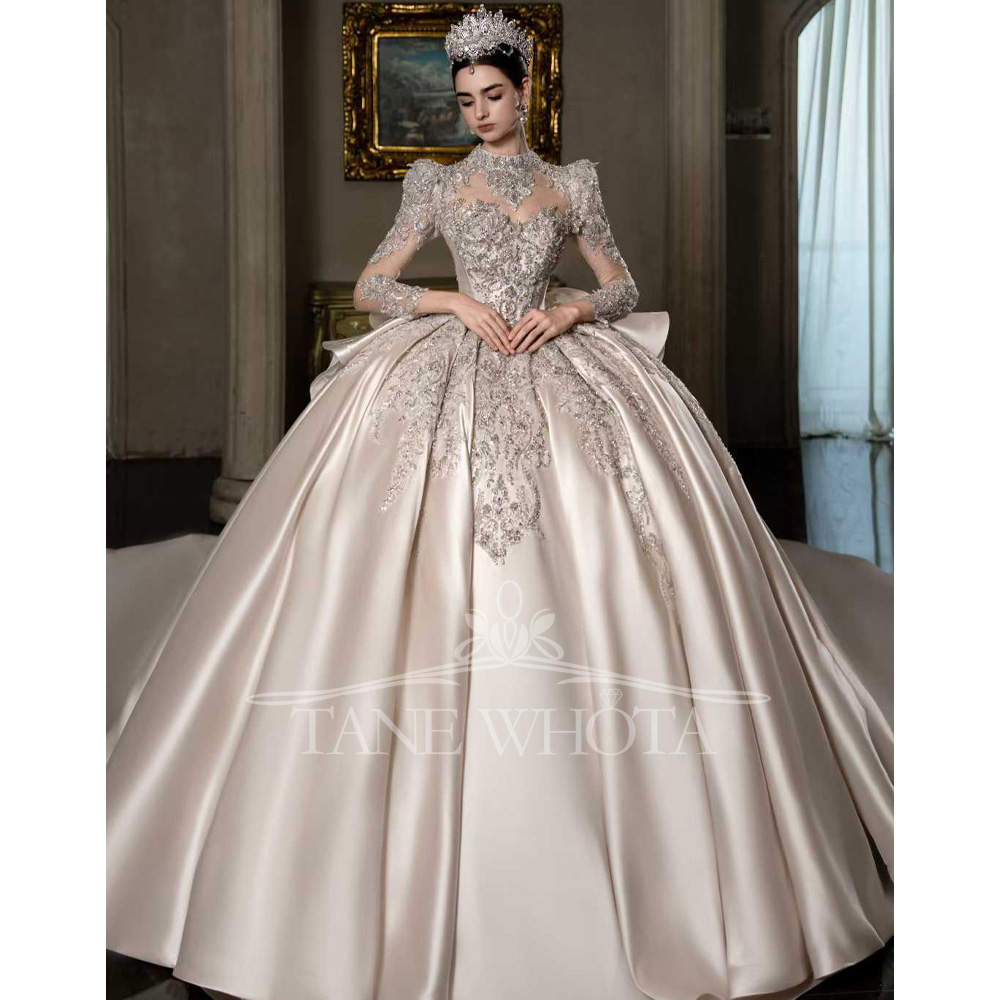 Embroidery Roses - Luxury Rose Pink Sequined Ball Gown