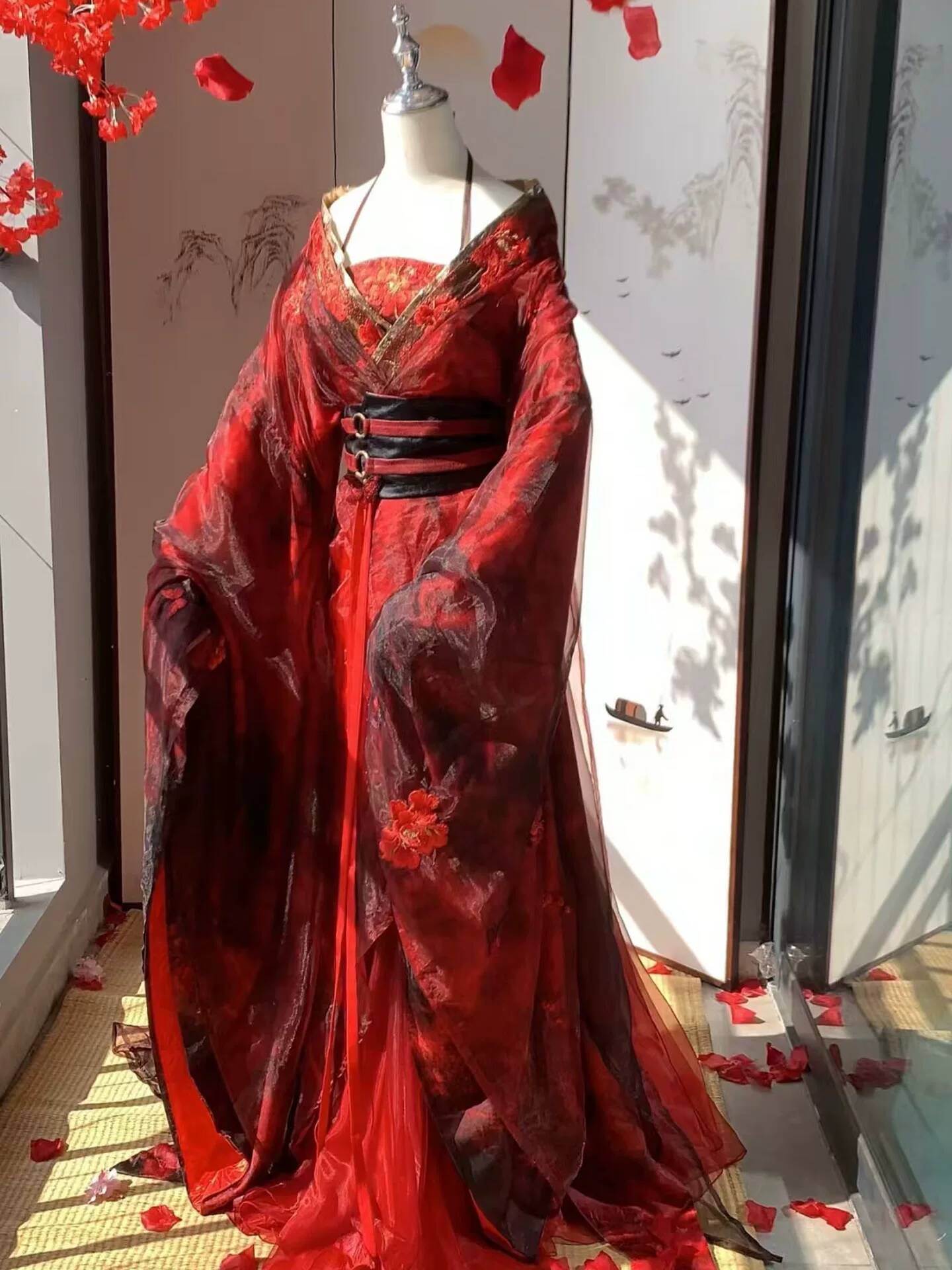 Embroidery Style - New Datura Red Hanfu Women Ancient