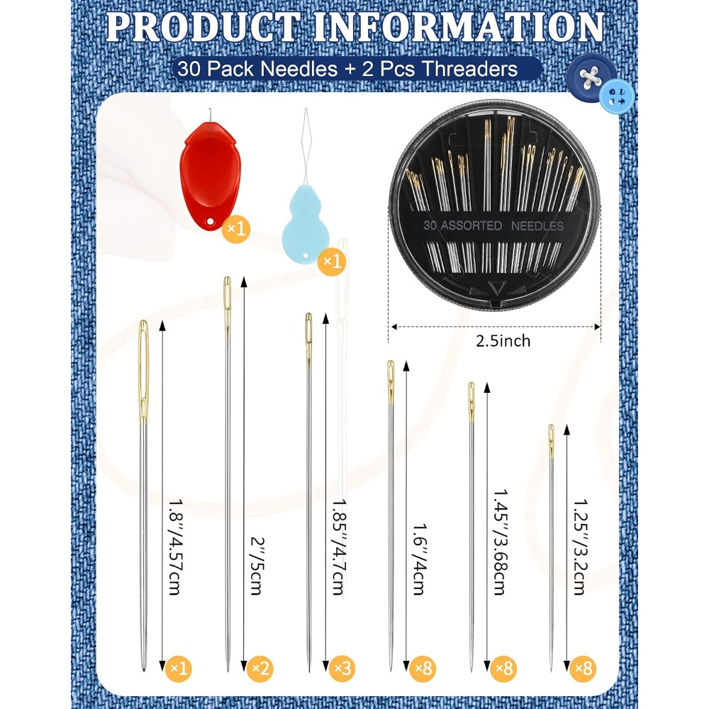 Embroidery Needles - 30-Count Steel Hand Sewing Needles Set