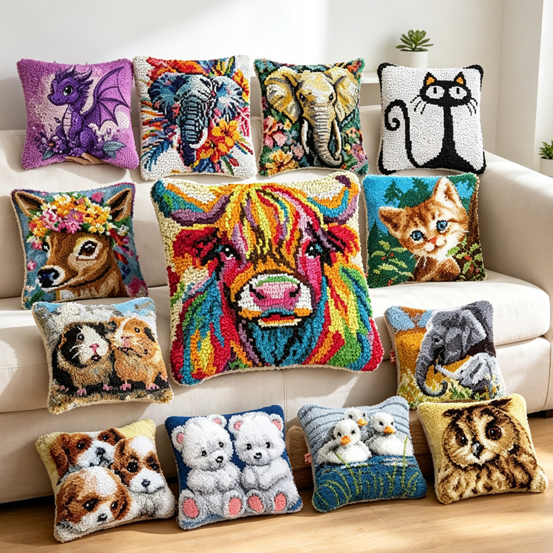 Printed Embroidery Kit - Dog Cat Dinosaur Cow Animal Latch