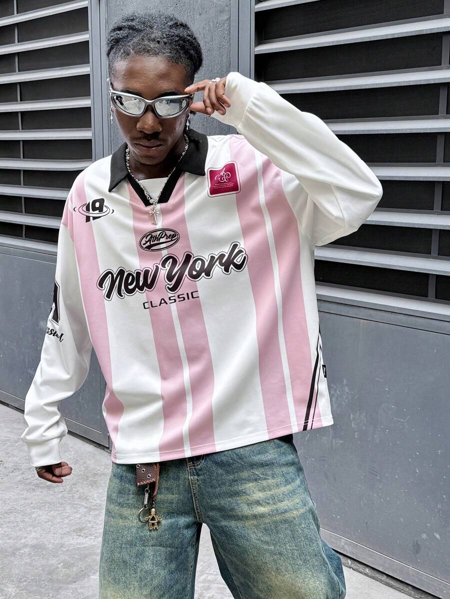Mens Casual Striped Letter Pri - Embroidery York recension och pris
