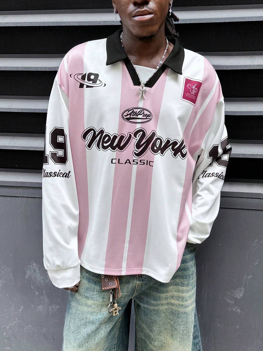 Mens Casual Striped Letter Pri - Embroidery York recension och pris