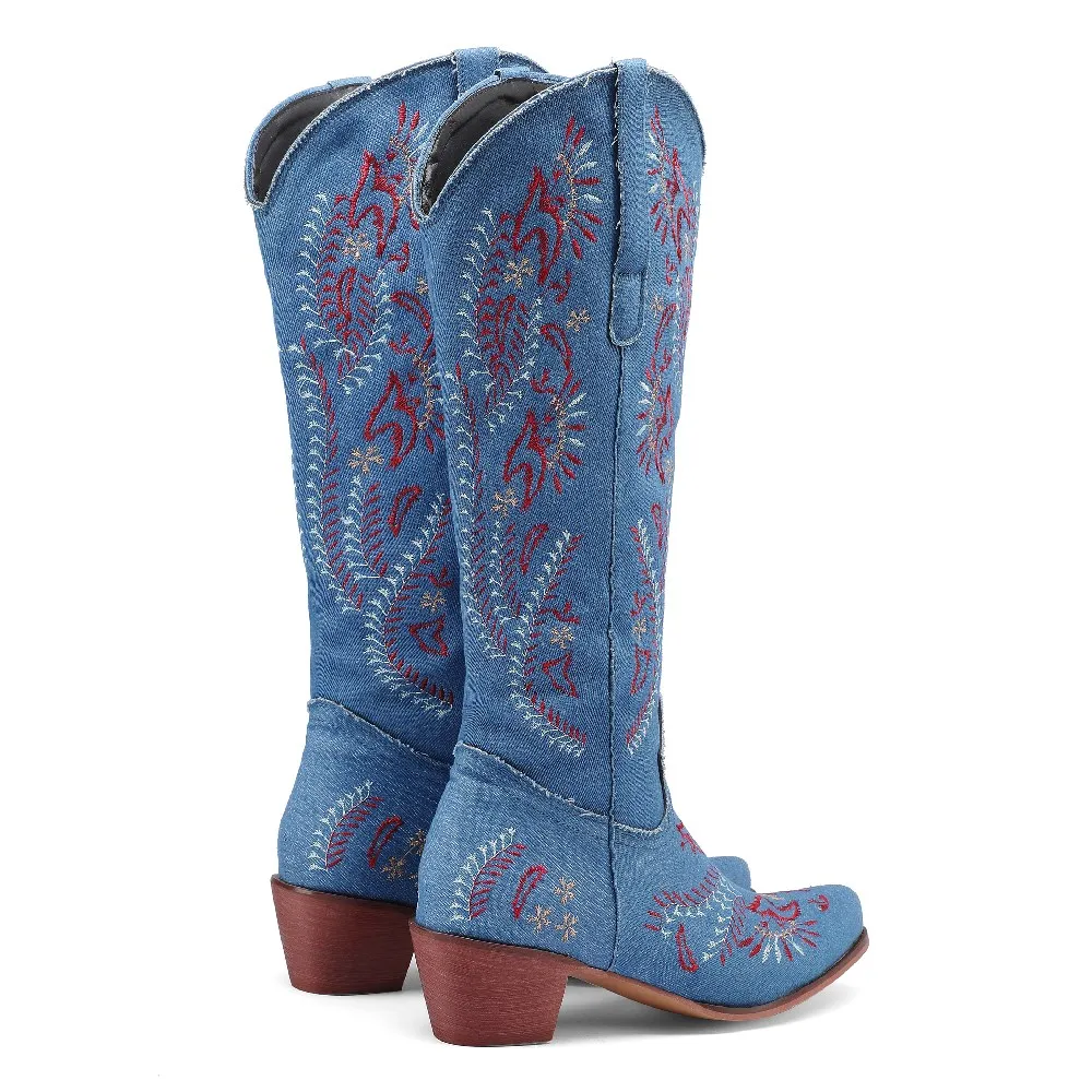 Blue Denim Western Cowgirl Kne - Embroidery Yes recension och pris